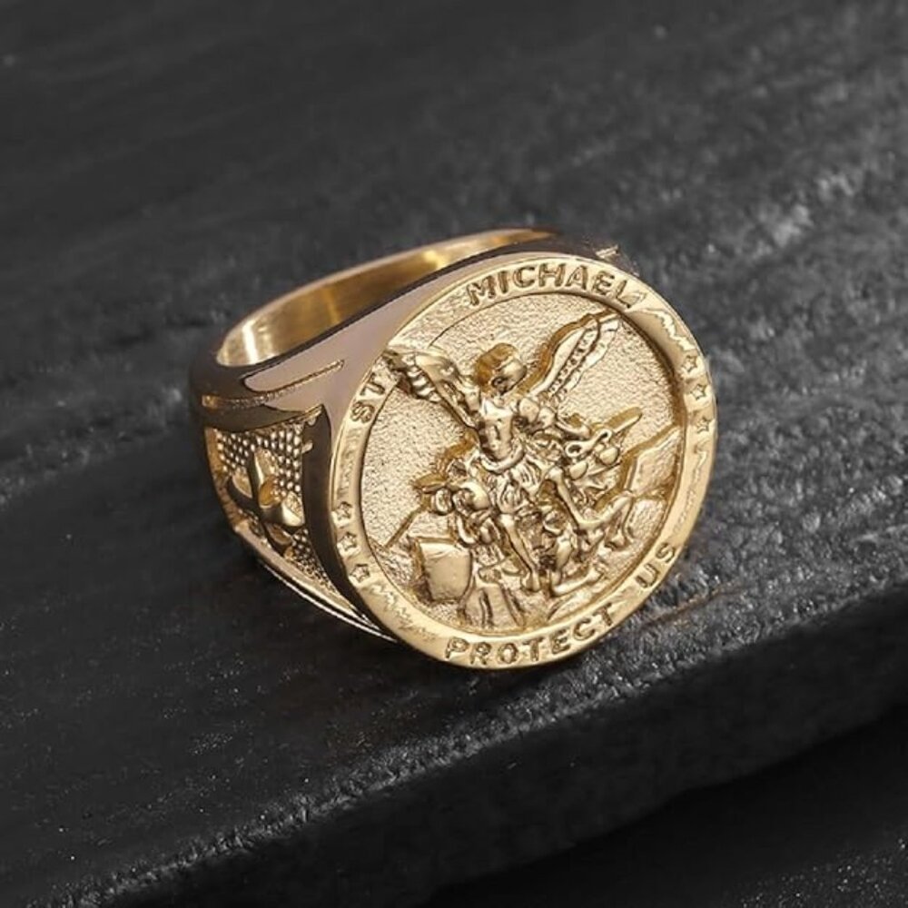 NEW! Archangel Angel Ring Gold Archangel Totem Ring Men’s
